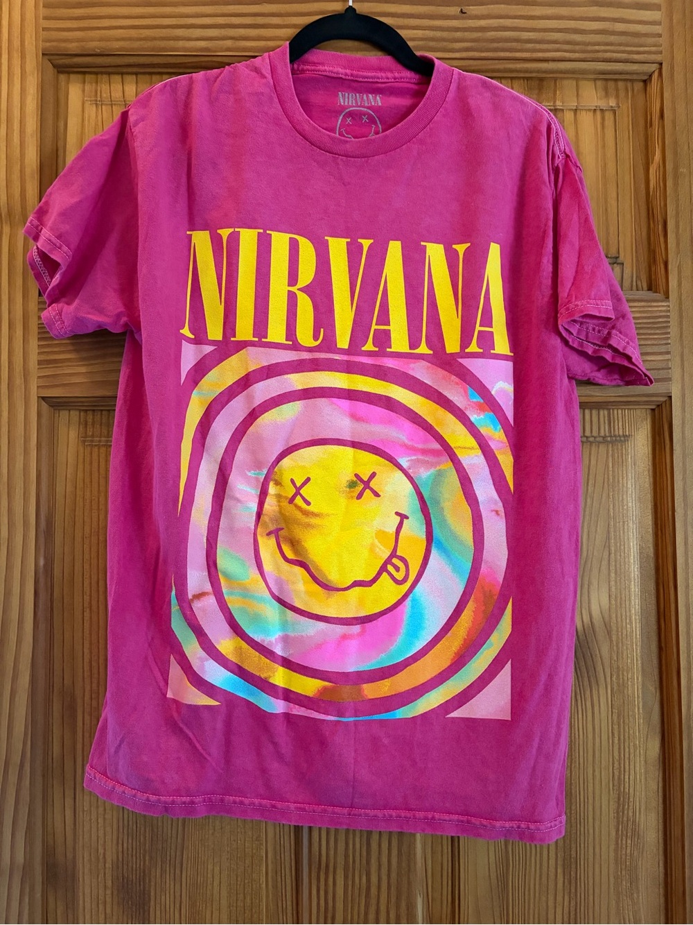 NIRVANA Pink Kids' Tee with Yellow Smiley Graphic